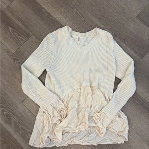 Altar'd State Cream Knit Blouse with Ruffled Hem